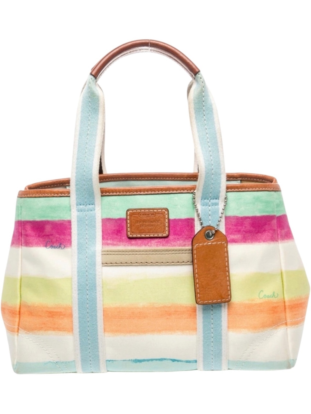 Coach Hampton Watercolor Stripe Tote bag with Leather Trim